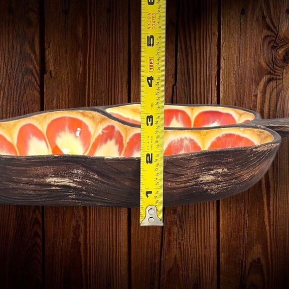 Vintage Treasure Craft 376 Leaf Chip & Dip Tray Orange Brown Glaze 1970s Decor - Picture 11 of 11